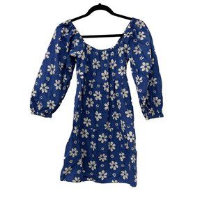 Billabong Blue Dress off shoulder daisy printed 3/4 sleeve balloon dress Size: S